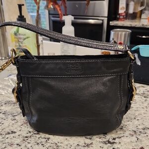 Coach Black Leather Shoulder Bag with Gold Hardware